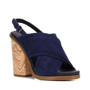 Vince Helena Wood Block Heels. Color is navy blue